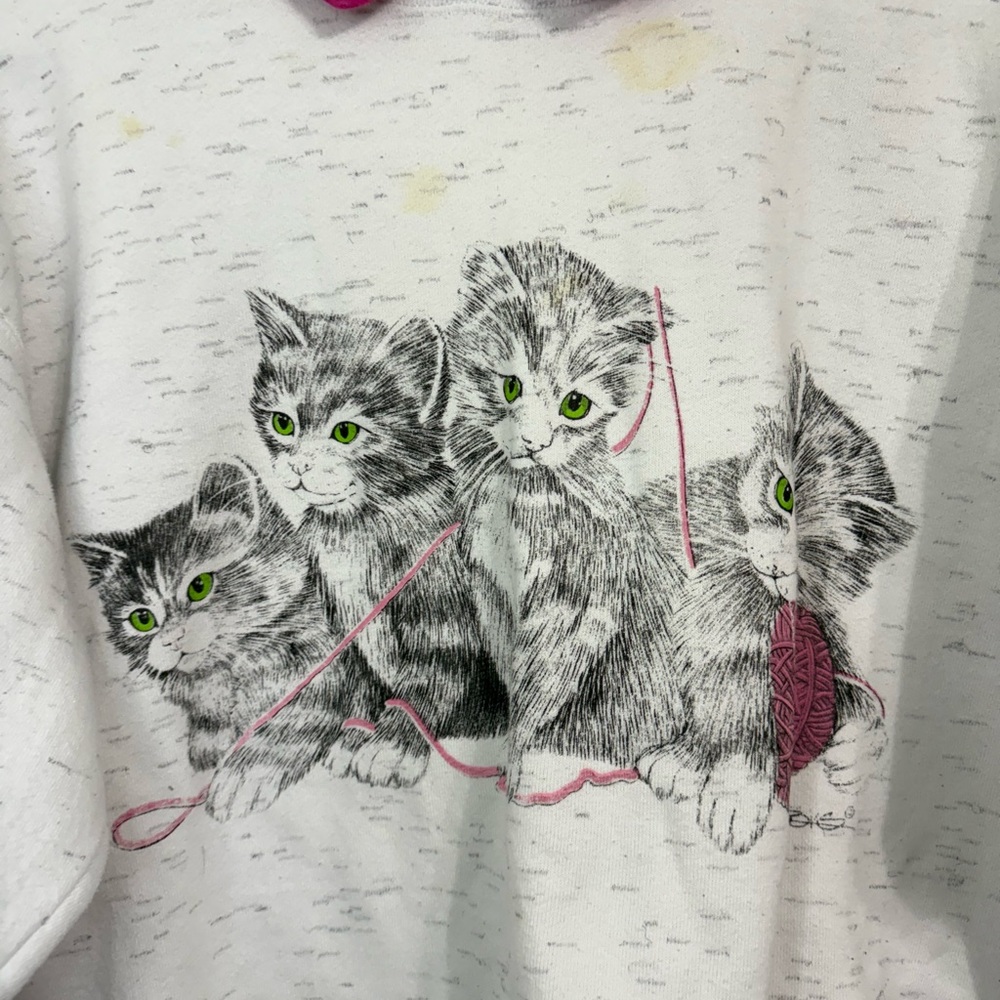 Vintage Oneita Sport Playful Kitten Grandmacore Crew Neck Collared Sweatshirt - Picture 2 of 11